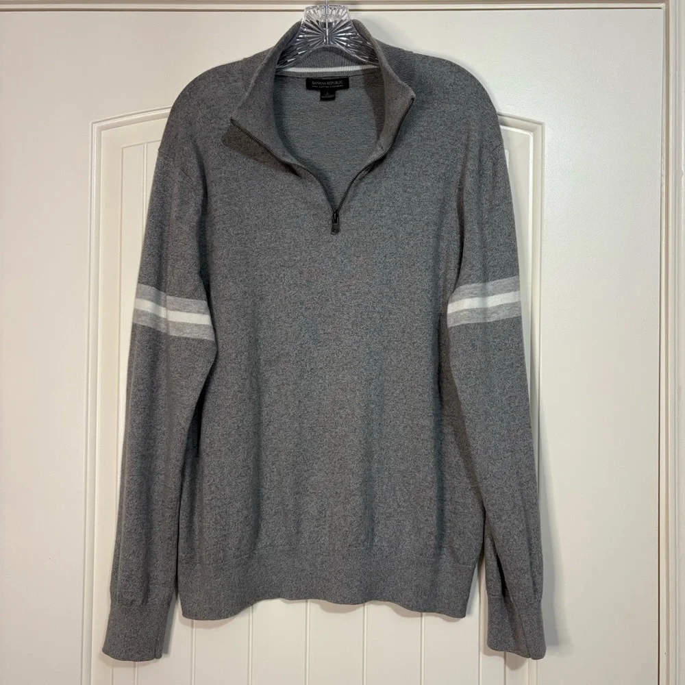 BANANA REPUBLIC Men Lg Pima Cotton Cashmere Blend Grey 1/4 Zip Sweater Normcore